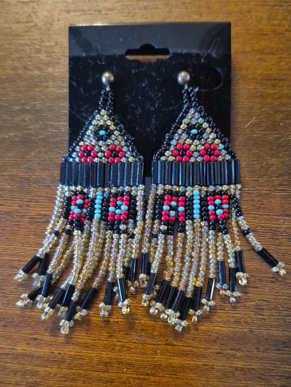 Beaded Post Earrings Black, Red, Light Blue, Gold Colors Boho Bohemian Gypsy